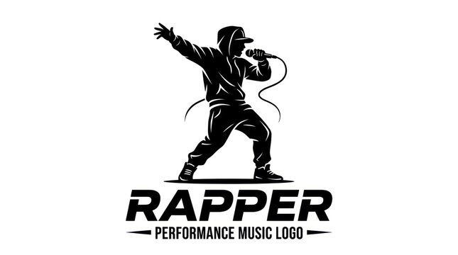 Musician singing into microphone energetic pose silhouette logo