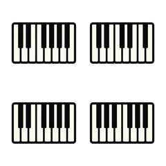 Fototapeta premium four isolated piano keyboards in a grid layout, simple flat design with black and white keys on a light beige background, music education symbols