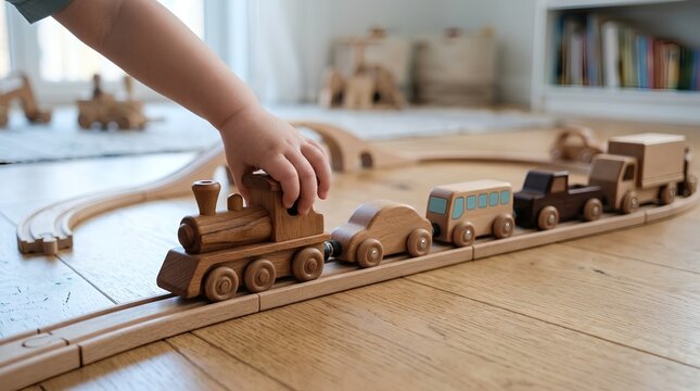 Carpenter Installing Wooden Toy Train Handmade Craft