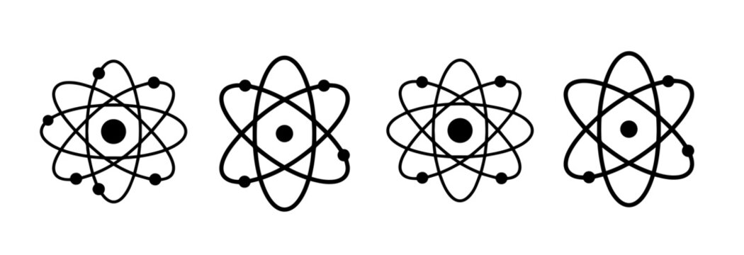 Atom model structure with electrons science physics icon set vector