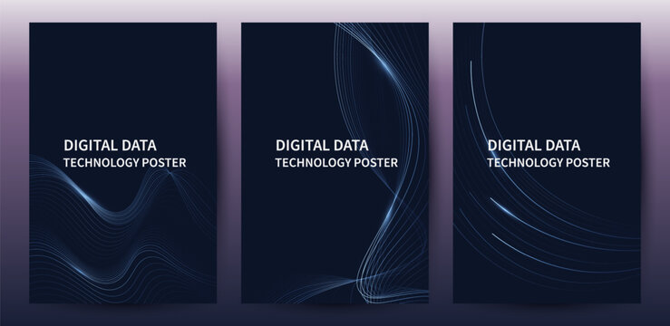 Futuristic Technology Poster Set with Abstract Digital Data Lines Backgrounds