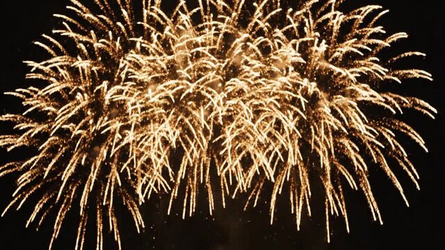 Vibrant Fireworks Explode in Night Sky with Bright Lights and Colors