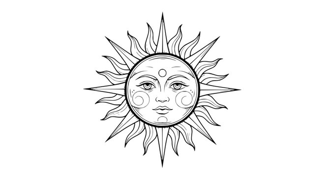Bohemian Sun Face Vector Illustration