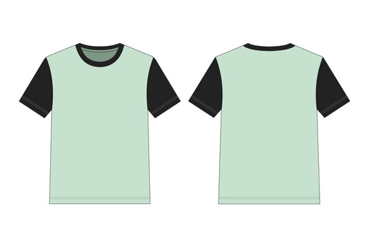 Light green cotton t shirt vector template with contrast black sleeves front.