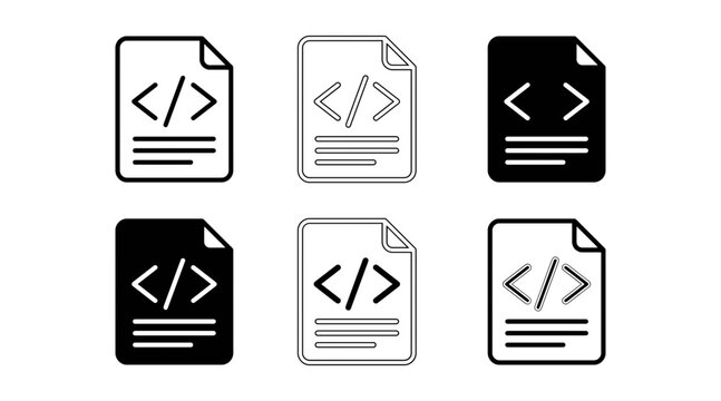 Coding file icons with html code symbols isolated on transparent background, Vector