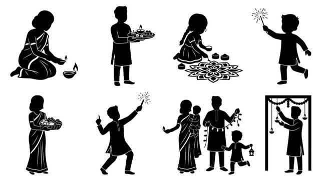 People in traditional Indian clothing dancing.. happy Diwali festival ,Diwali celebration , vector illustration