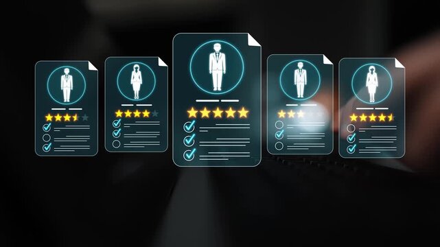 Digital Presentation of Multiple Professional Resumes with Star Ratings and Check Marks for Job Candidates Sigmoid