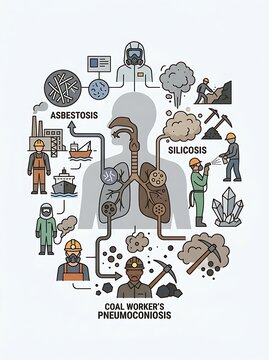 Educational infographic on occupational lung diseases and hazards