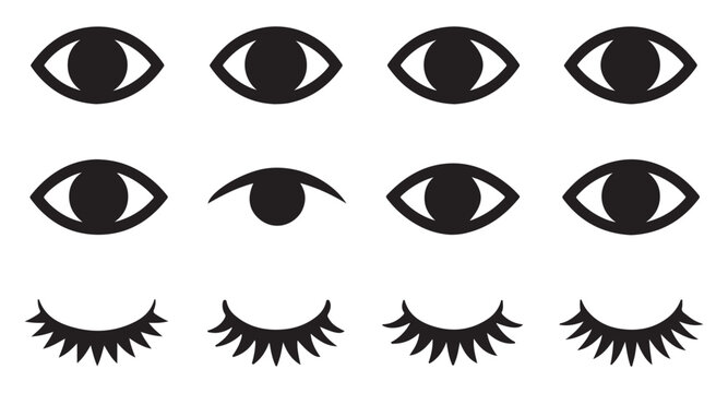 Eye and eyelash shapes vector set showing various human gaze styles and lash extensions.