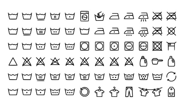 Minimal Laundry Care Symbol Vector Icon Pack for Clothing Washing Instructions