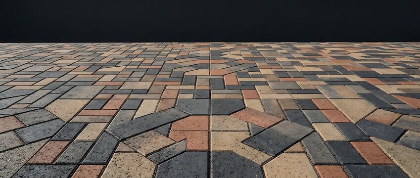 Modern Multi-Colored Geometric Stone Paver Pattern with Low Angle Perspective