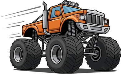 Orange Monster Truck Driving Fast with Motion Blur © meli