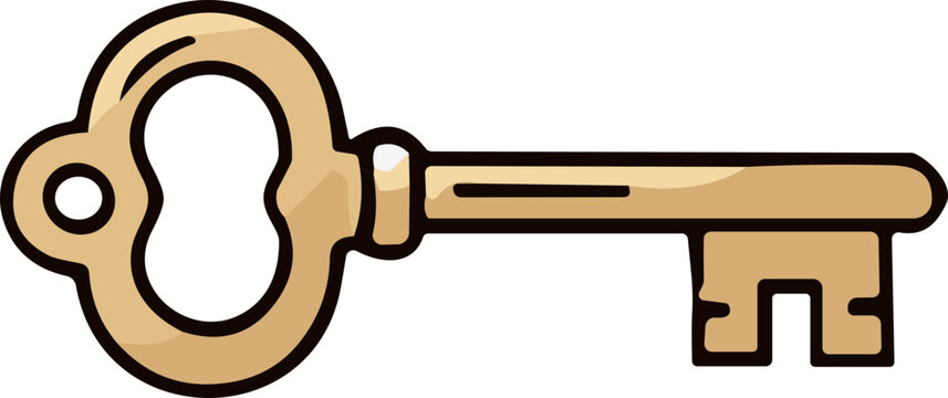 Vintage Skeleton Key Illustration - Golden Antique Lock Opener