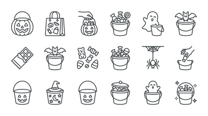 Halloween icons set with jack-o-lanterns, candy and buckets © AFSHANASUFIA