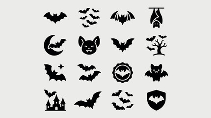 Fototapeta premium Halloween Black silhouette bats flying around castle vector illustration
