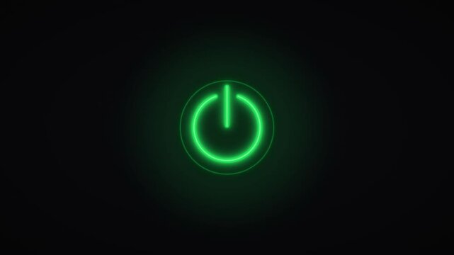 Glowing neon power button icon turning on and switching from red to green.
