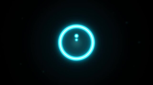 Glowing blue information icon animating with neon light for user interface and support.