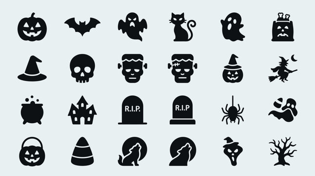 Collection of various devil horns for halloween costumes with halloween creature accessory collection isolated