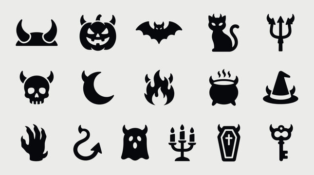 Halloween broomstick and broom icons, vector illustration