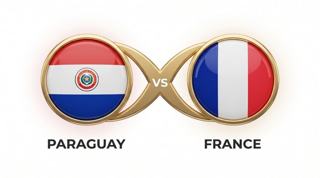 Paraguay vs france flags in golden circular frames isolated on white background