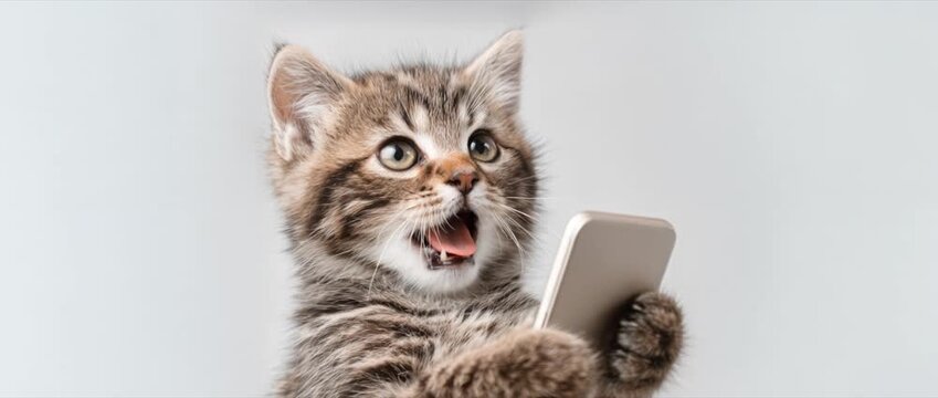 Smartphone shocked meme Cat Smartphone Reaction Video with Copy Space