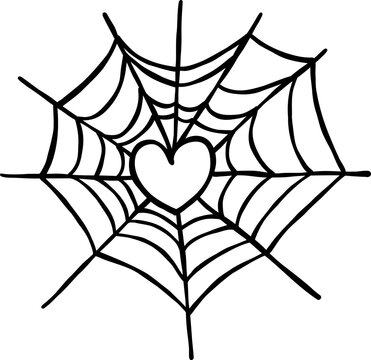 Cute Girly Halloween Outline Spider Web Doodle Hand Drawing