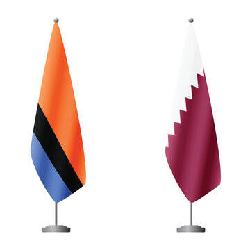 Chagos Islands and Qatar flags on flagpoles for official ceremonies and meetings, transparent background vector