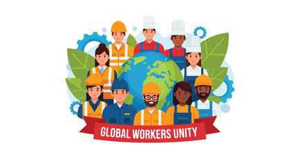 Fototapeta premium Global Workers Unity Illustration. Diverse Professional Workforce. Flat Vector Design. International Labor Day Concept.