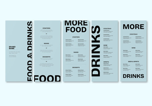 Set of Food and Drinks Menus with Blue Accents