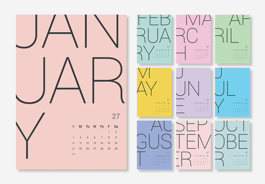 Minimal 2027 Monthly Calendar Template with Typography Layout