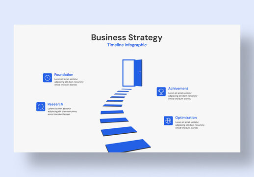 Business Strategy Timeline Infographic with Stairs Leading to an Open Door