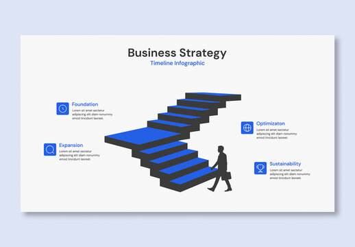 Modern Business Growth Timeline Infographic with Staircase Process Template
