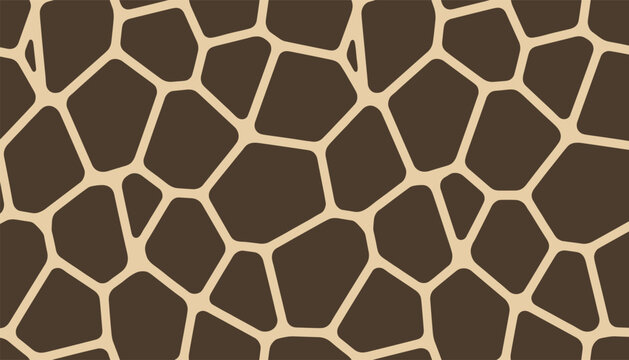 Seamless giraffe skin texture pattern shows dark brown irregular polygons separated by light tan lines mimicking natural animal camouflage.
