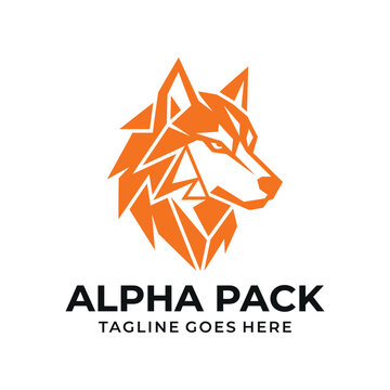 Geometric polygon wolf head for alpha pack strong leader wild animal power mascot logo design