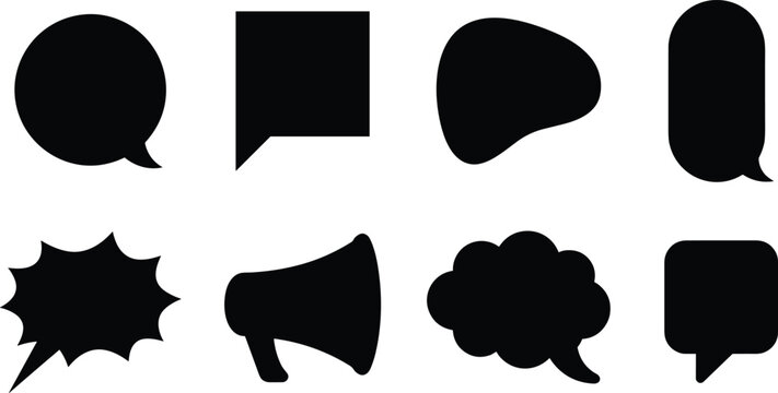 Black speech bubbles and text boxes chat dialogue