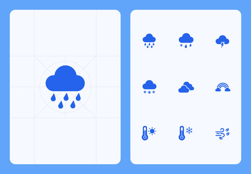 Flat Weather Forecast Vector Icon Set