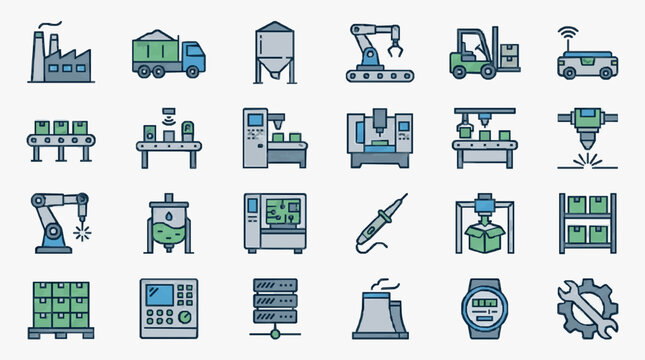 Industrial and Manufacturing Equipment Icons Set
