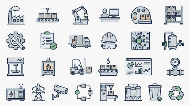 Industrial and Manufacturing Icons Set