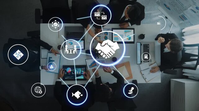 Business concept icons showing mergers and acquisitions, partnership, investment, and growth. mergers and acquisitions creates synergy, supports expansion, and drives corporate value. Funnel