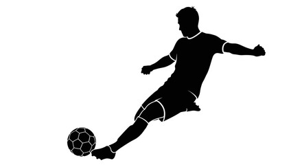Soccer player silhouette kicks a ball with power during a competitive match on the field. © berkah