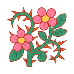 Fototapeta premium PNG Colorful floral design with thorns.