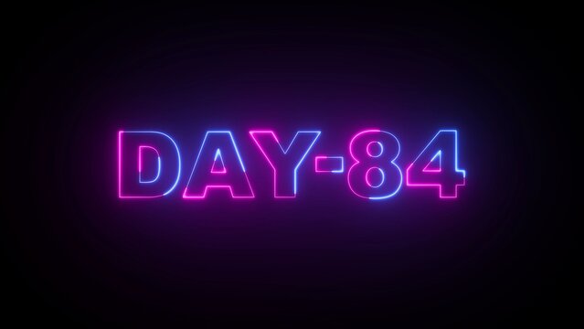 Neon sign displaying DAY-84 in pink and blue glowing letters on a dark background day 84 text