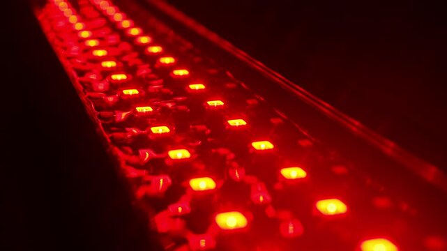 Vibrant abstract background. Macro close up of led light emitting diode light. RGB led light panel with diodes flashing colours. Used for many applications such as aquarium light and flashlights.