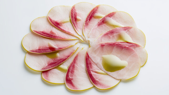 transparent cell-cultured yellowtail kingfish crudo paper-thin slices