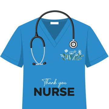 Thank You Nurse Blue Scrub. Medical Illustration. Flat Vector Style. Healthcare Appreciation Art