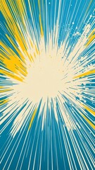 Obraz premium Abstract sunburst explosion background with vibrant yellow and blue radial light beams for modern dynamic graphic design projects.