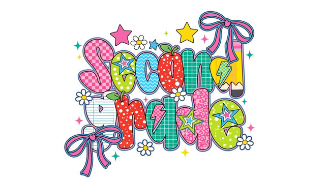 colorful second grade handwritten text with doodles