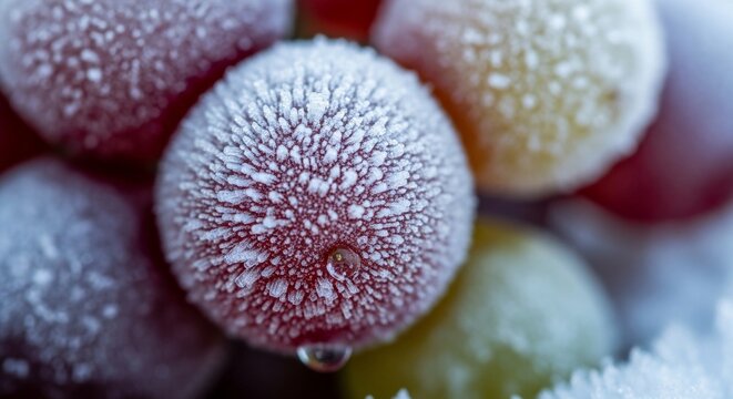 Frozen grapes close up