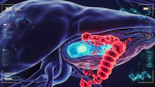 microscopic mitochondria hit by laser, organelle coil heating and membrane disruption with medical imaging overlay, ECG trace, bluish tissue background, targeted therapeutic simulation
