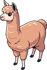Naklejka premium Cute brown alpaca standing in cartoon style isolated vector illustration